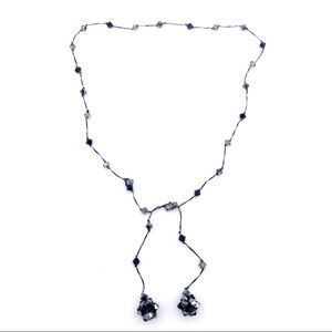 Black crystal tie necklace